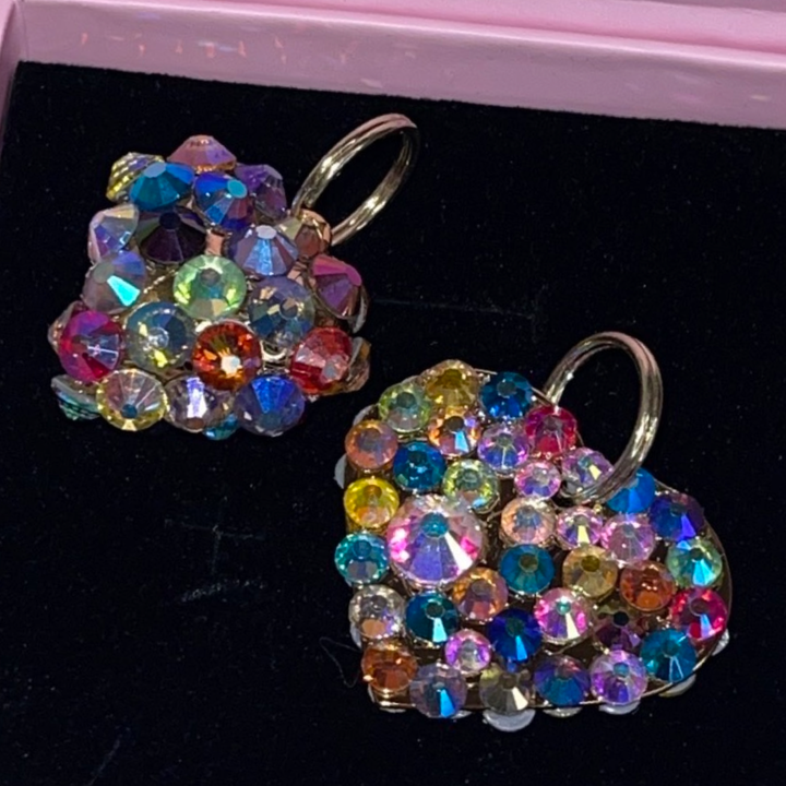 Set Of 2 Multi Color Swarovski Crystal Puffy Heart &amp; Flat Heart