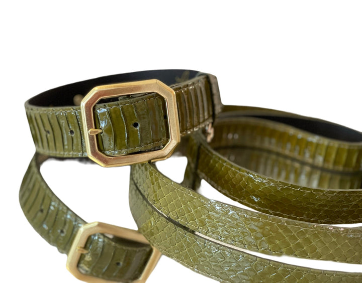 Luxury Pet Fashion Olive Snakeskin Collar &amp; Leash Set