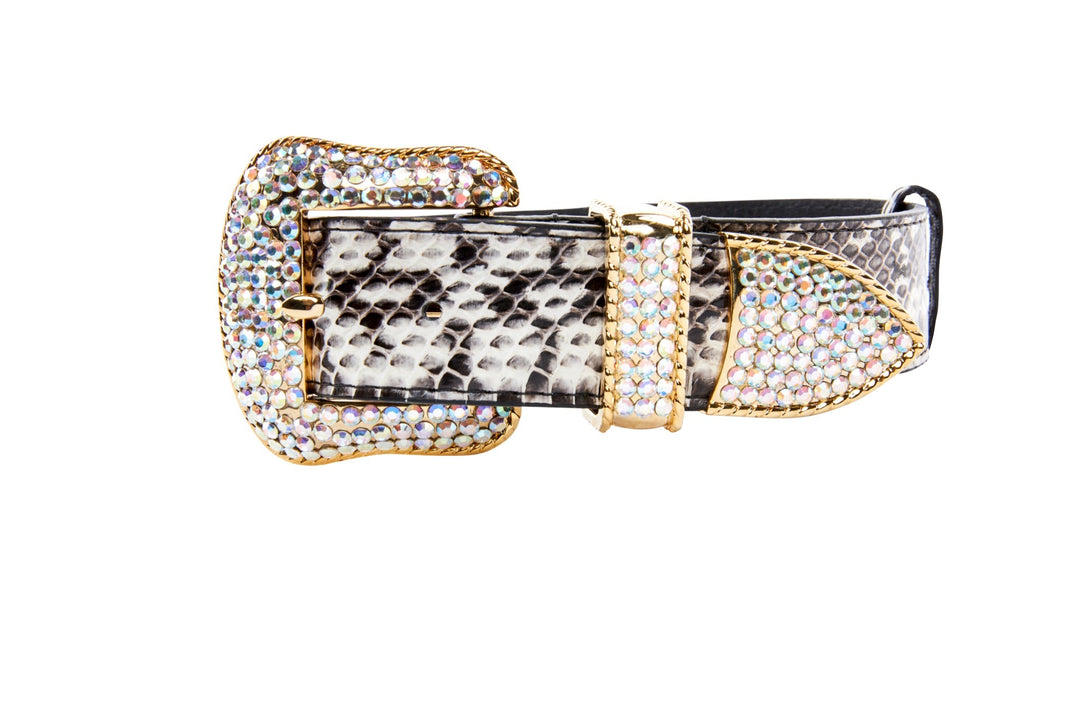 Black &amp; White Viper Snake Collar With Gold Swarovski Crystal Hardware
