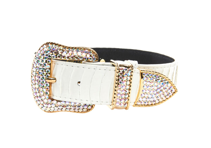 Matte White Snake Collar Set of 2. With Both Silver &amp; Gold Swarovski Crystal Hardware