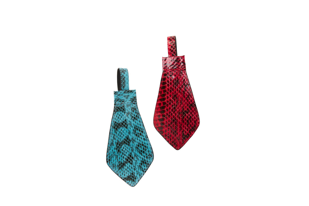 Turquoise &amp; Black Viper Snake and Red &amp; Black Tie, Backed With Italian Leather &amp; Swarovski Crystal Closure Set Of 2