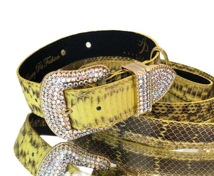 Luxury Pet Fashion Soft Yellow &amp; Black Snakeskin Collar &amp; Leash Set With Our Swarovski Crystal Hardware.