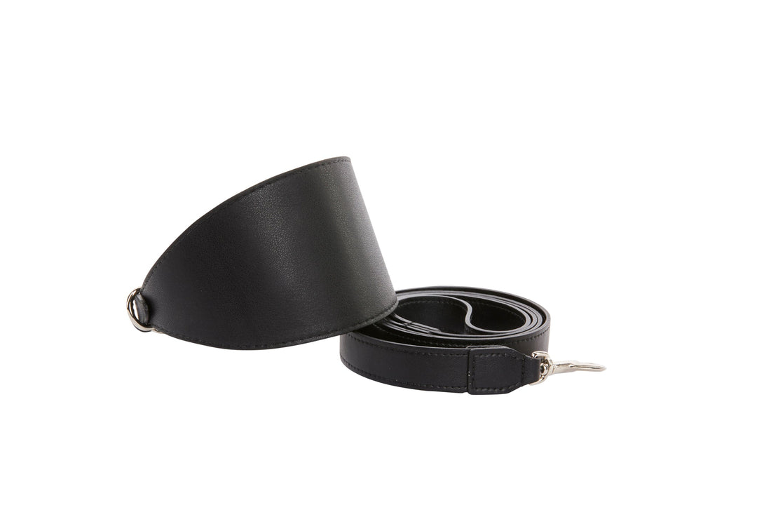 Black Vegan Leather 3” Wide Style Collar &amp; Leash Set