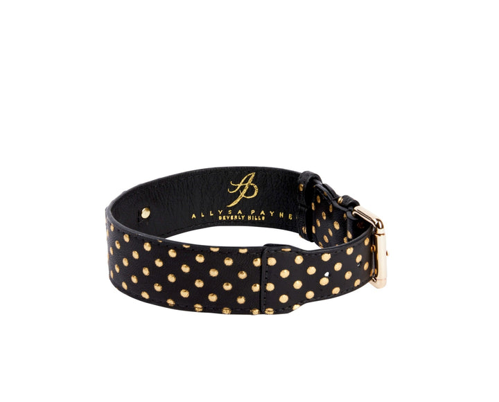 Black &amp; Gold Polka Dot Italian Leather Classic Collar