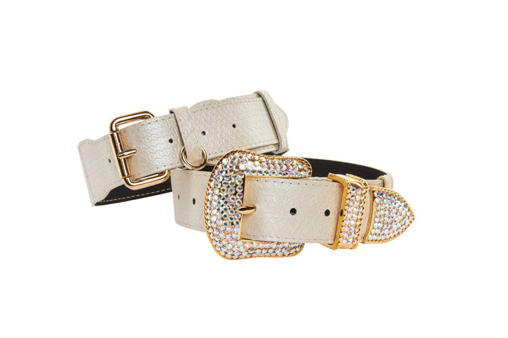 Iridescent Off White Snake Collar With Gold Classic Hardware &amp; Swarovski Hardware Set