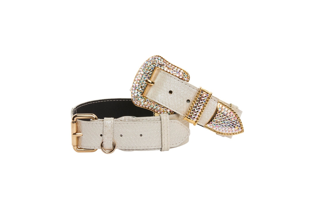 Iridescent Off White Snake Collar With Gold Classic Hardware &amp; Swarovski Hardware Set