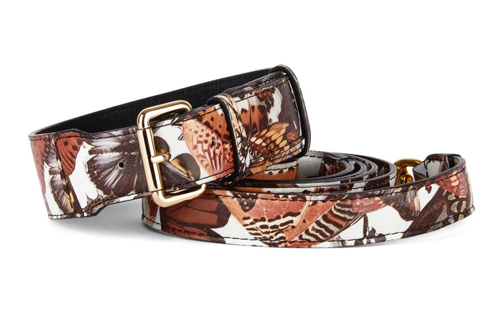 Butterfly Print Italian Leather Classic Collar &amp; Leash Set