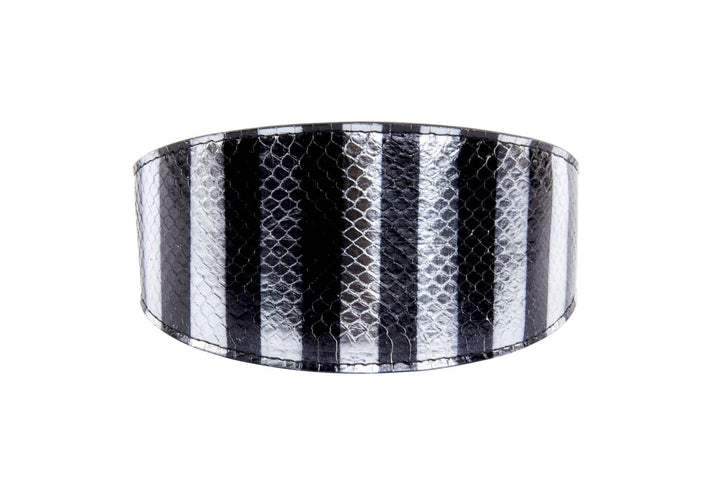 Black &amp; Silver Stiped Snake Wide Style 3” Collar