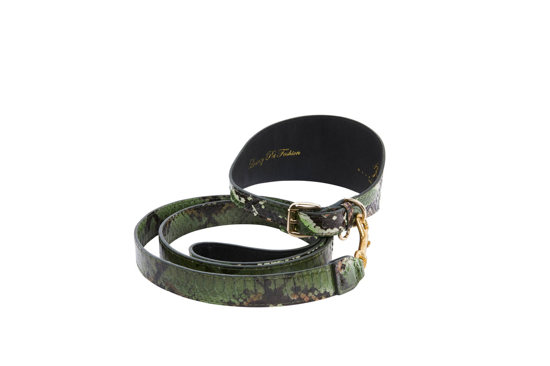Multi Color Green Snake 3” Wide Style Collar &amp; Leash Set