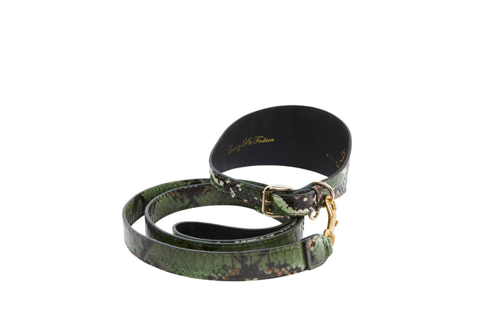 Multi Color Green Snake 3” Wide Style Collar &amp; Leash Set