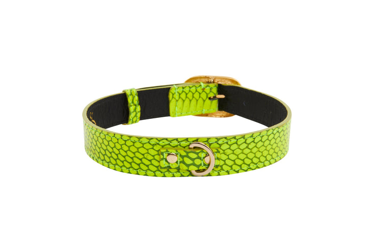 Neon Green Snake/Vintage Black &amp; Gold Italian HardwareCollar