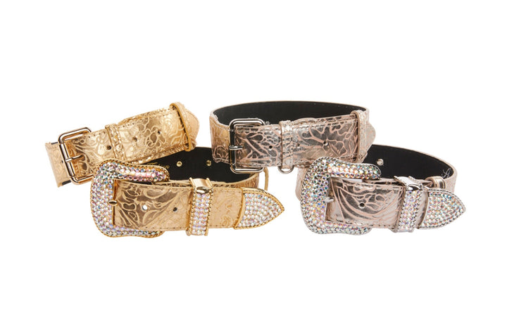 Stunning Set Of 4. Gold &amp; Soft Pink/Silver Floral Italian Leather Collars