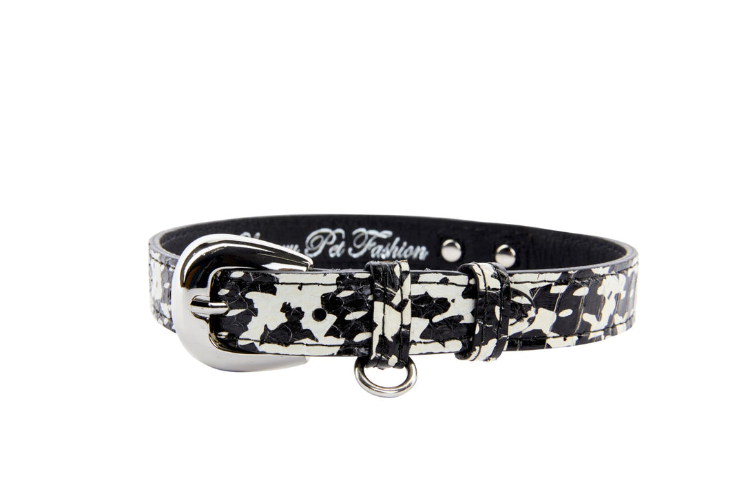 Black &amp; White Snake Collar With Silver Oval Hardware