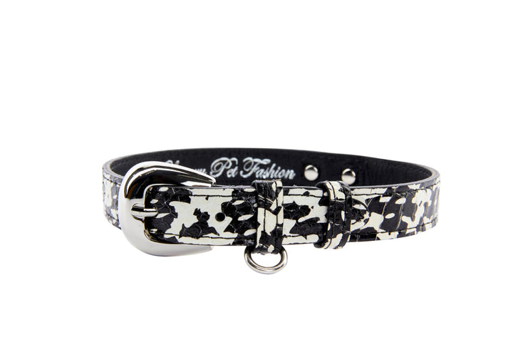 Black &amp; White Snake Collar With Silver Oval Hardware