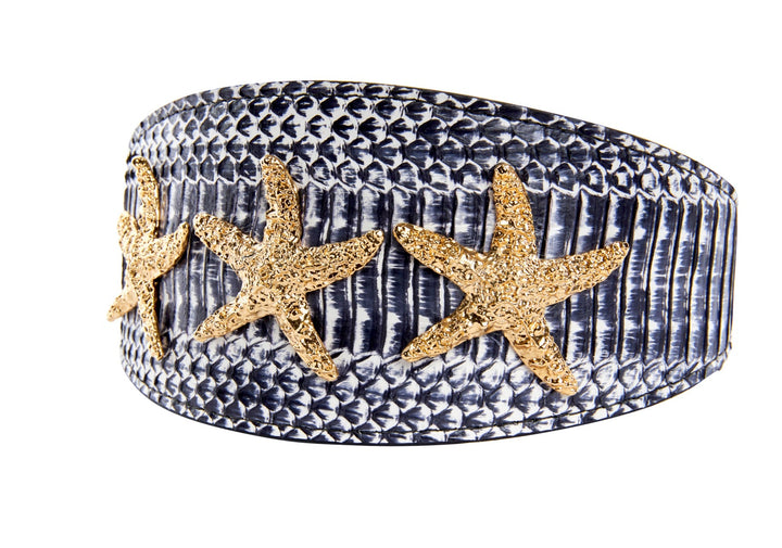 Nautical Collection. White &amp; Navy Snake With Nautical Navy &amp; Gold Rivets &amp; Pearls