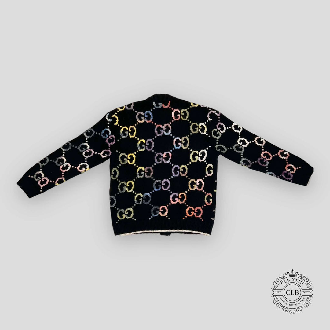 GUCCI GG MOTIF KNIT CARDIGAN - BLACK/MULTICOLOR
