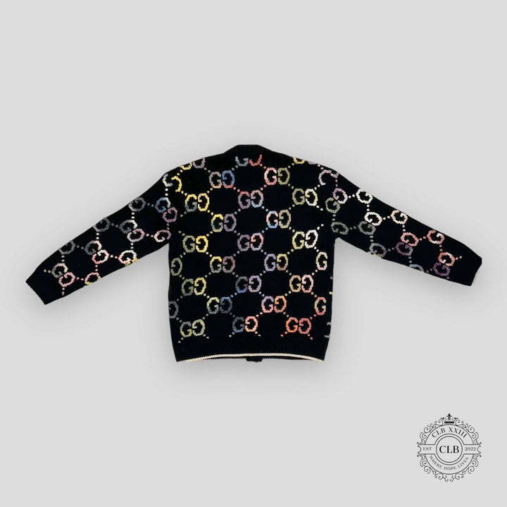GUCCI GG MOTIF KNIT CARDIGAN - BLACK/MULTICOLOR