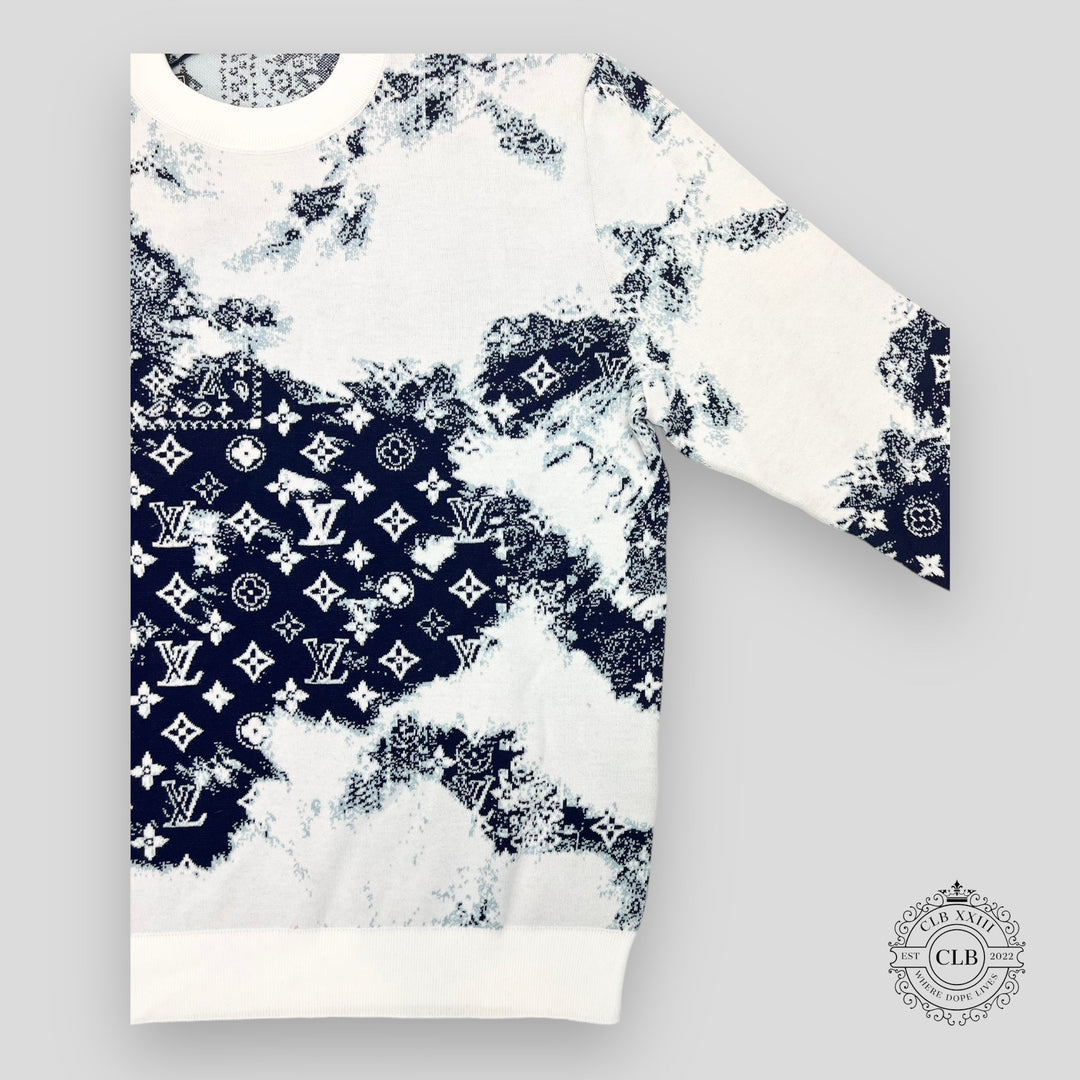 Louis Vuitton Gradient Monogram Bandana Jacquard Crewneck in White/Blue