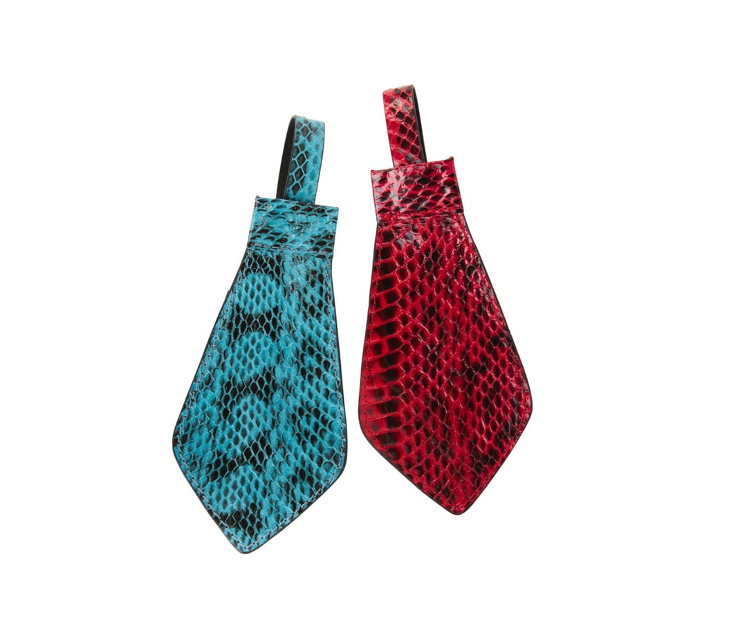 Turquoise &amp; Black Viper Snake and Red &amp; Black Tie, Backed With Italian Leather &amp; Swarovski Crystal Closure Set Of 2