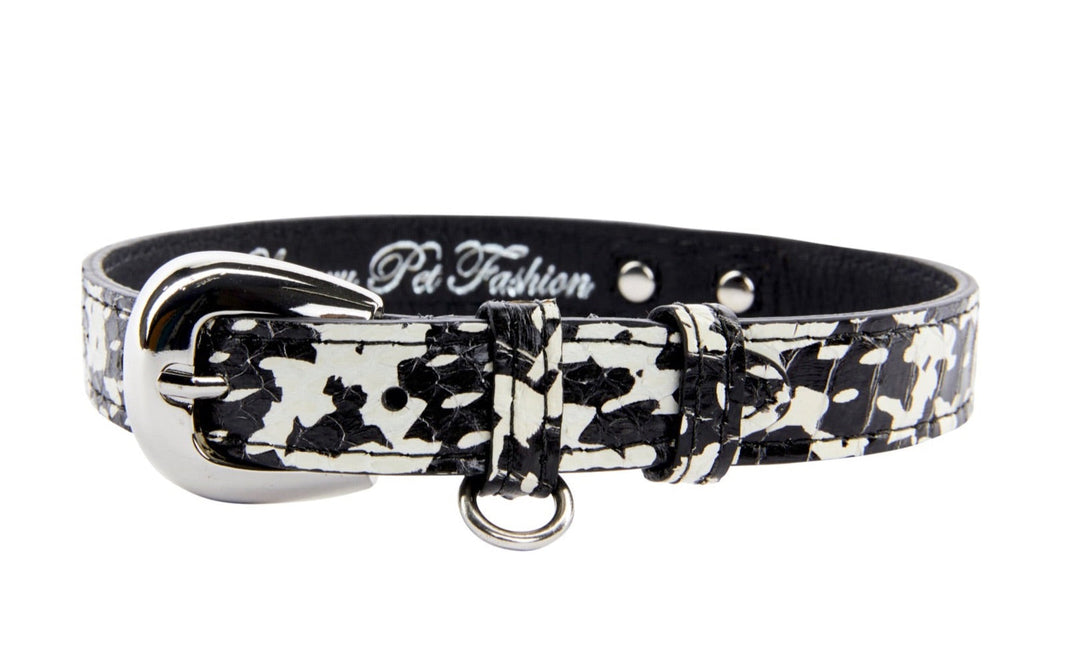 Black &amp; White Snake Collar With Silver Oval Hardware