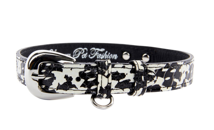 Black &amp; White Snake Collar With Silver Oval Hardware