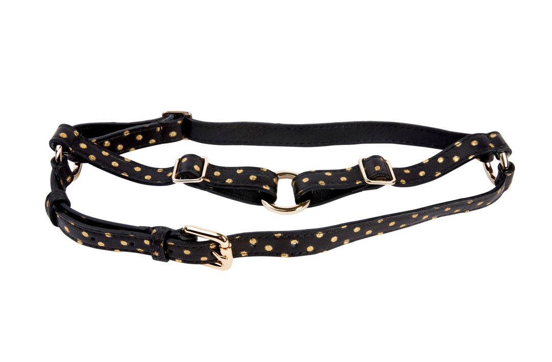 Black &amp; Gold Polka Dot Italian Leather Harness