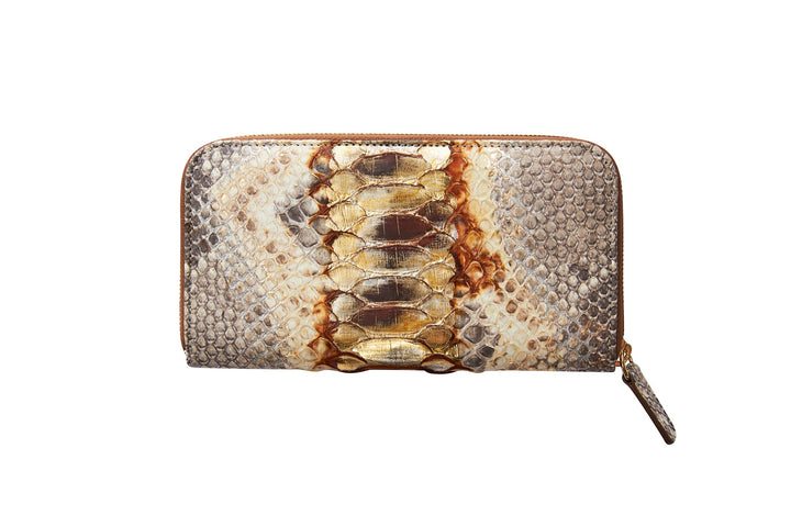 Neutral Brown &amp; Gold Zipper Wallet
