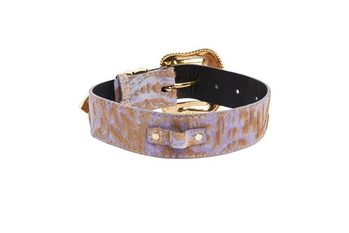 Light Purple Velvety Hair On Hide Italian Leather Swarovski Crystal Collar