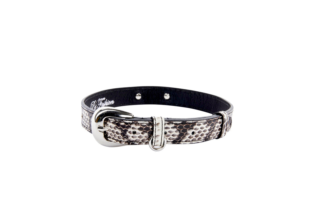 Black &amp; White Viper Snake Collar With Silver Oval Italian Hardware
