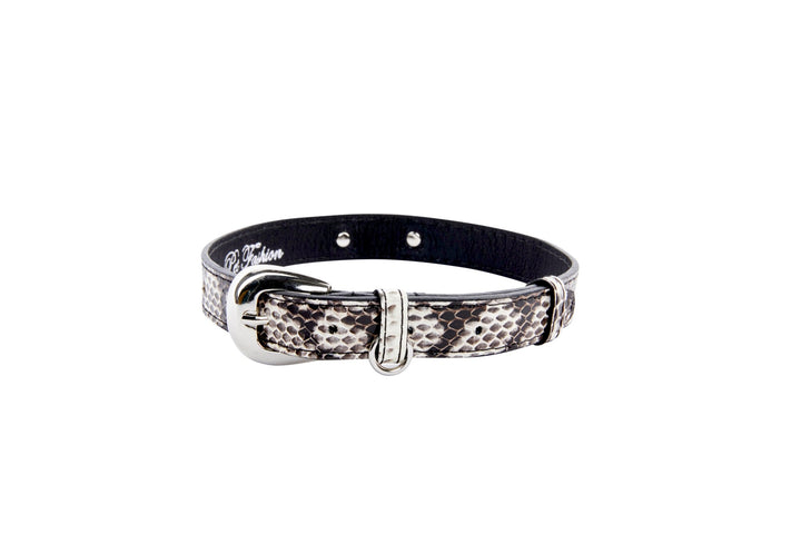 Black &amp; White Viper Snake Collar With Silver Oval Italian Hardware