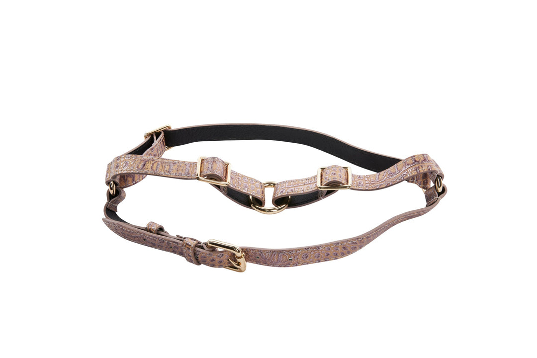 Pink, Purple &amp; Silver Embossed Croc Italian Leather Harness