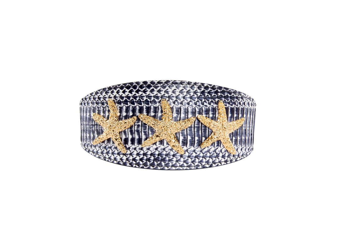 Nautical Collection. White &amp; Navy Snake With Nautical Navy &amp; Gold Rivets &amp; Pearls
