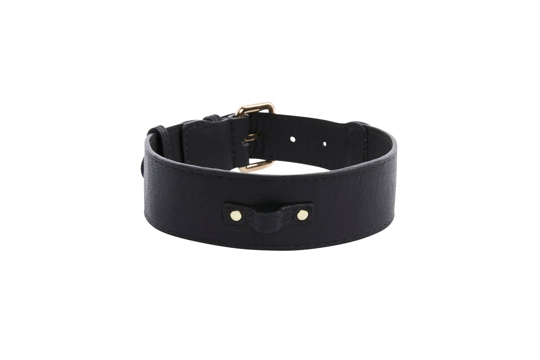 Classic Black Italian Leather Collar &amp; Leash Set