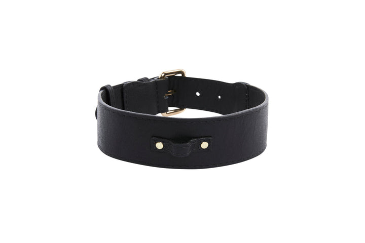 Classic Black Italian Leather Collar &amp; Leash Set