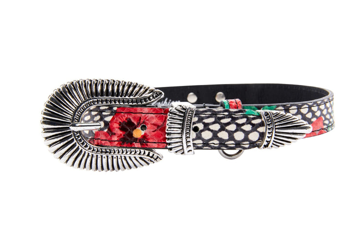 Pansy and Snake Print Embossed Italian Leather With Ornate Italian Hardware