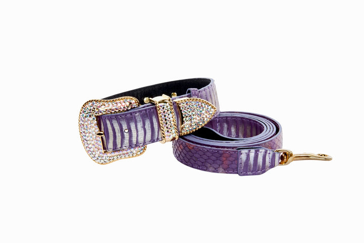 Luxury Pet Fashion Purple/Silver Multi-Tone Snakeskin Collar &amp; Leash Set  With Our Swarovski Crystal Hardware
