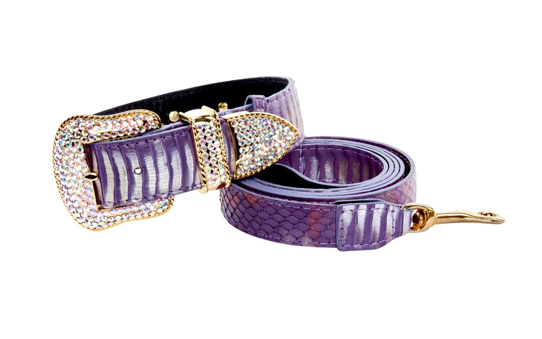 Luxury Pet Fashion Purple/Silver Multi-Tone Snakeskin Collar &amp; Leash Set  With Our Swarovski Crystal Hardware