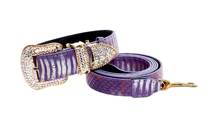 Luxury Pet Fashion Purple/Silver Multi-Tone Snakeskin Collar &amp; Leash Set  With Our Swarovski Crystal Hardware