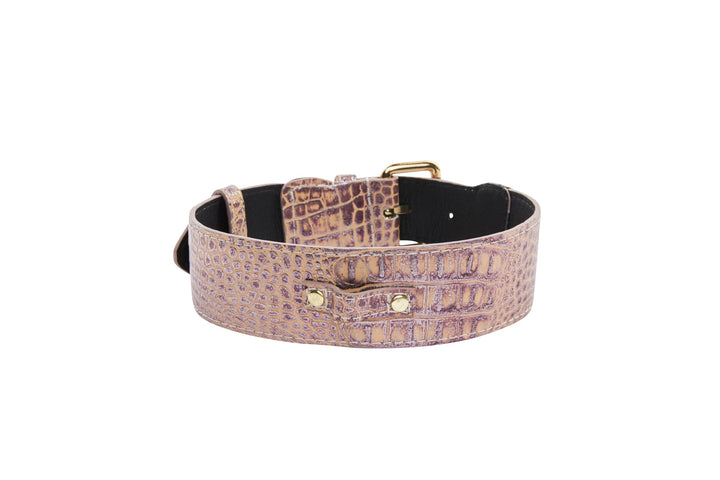 Pink, Purple &amp; Silver Embossed Croc Italian Leather/Classic Collar