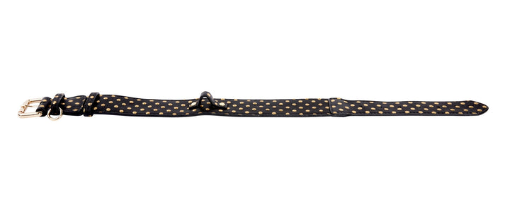 Black &amp; Gold Polka Dot Italian Leather Classic Collar