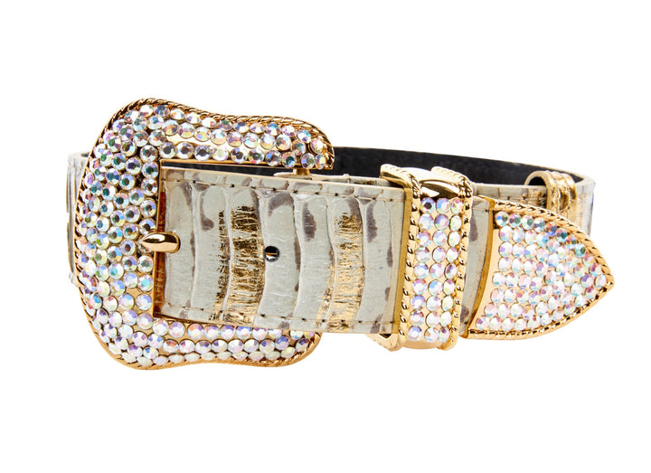 White Wash &amp; Gold Snake Collar With Swarovski Crystal Hardware
