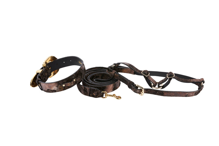 Brown Lace In Leather Print Suede Italian Leather With Ornate Swarovski Crystal Italian Hardware Set