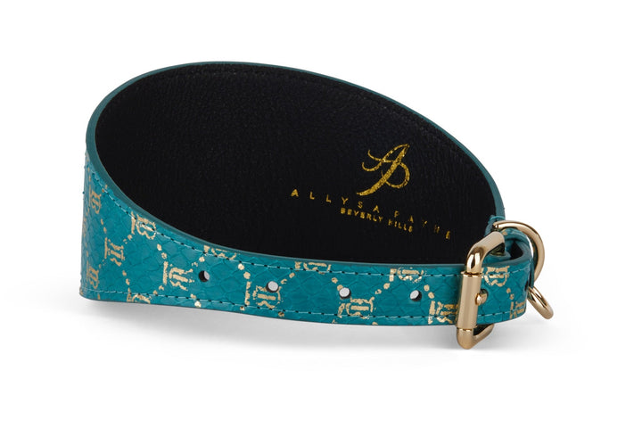 Teal &amp; Gold Monogram Snake 3” Wide Style Collar