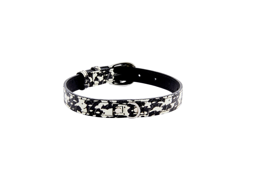 Black &amp; White Snake Collar With Silver Oval Hardware