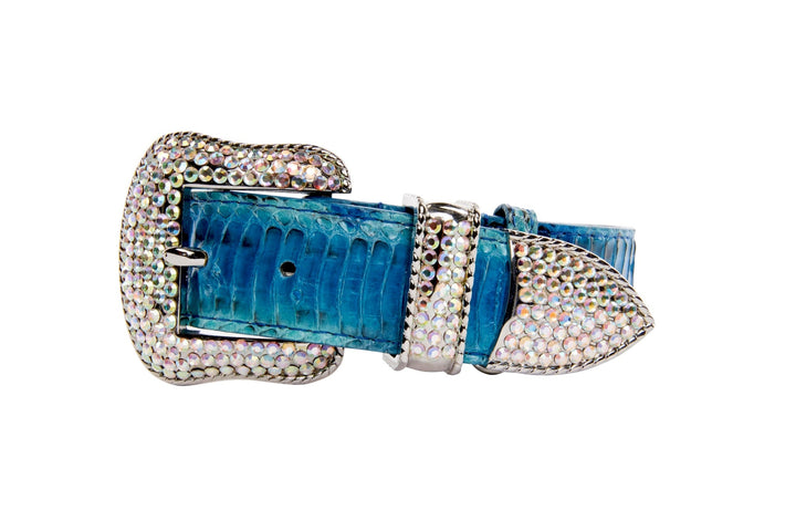 Blue &amp; Turquoise Snake Collar With Silver Swarovski Crystal Hardware