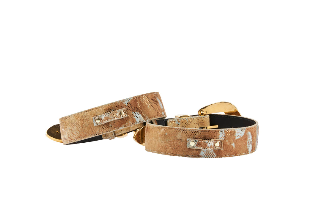 Rustic, Chic Hair On Hide Italian Leather With Ornate Swarovski Crystal Italian Hardware Set Of 2