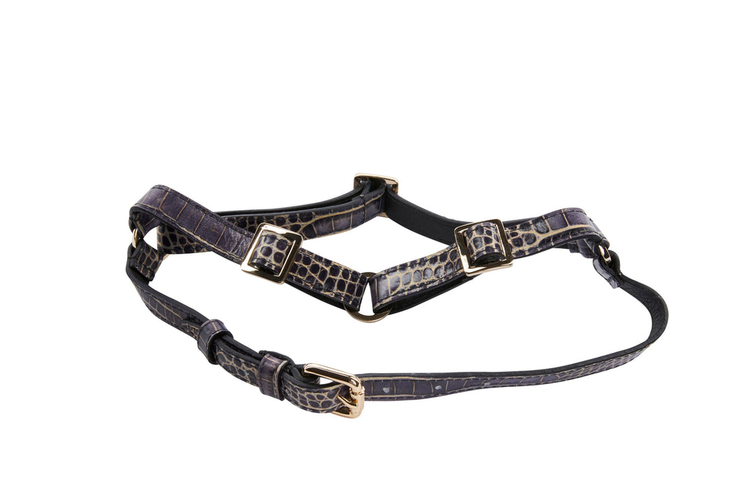 Purple &amp; Gold Embossed Croc Italian Leather Harness