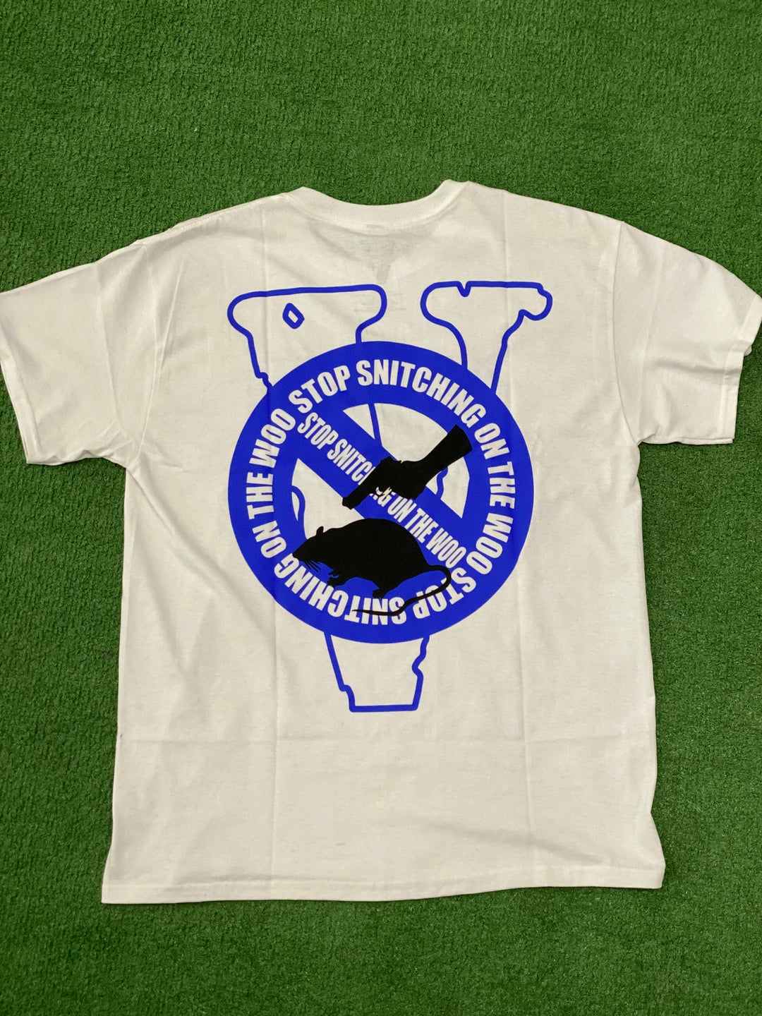 Pop Smoke x Vlone Stop Snitching T-shirt White / Blue