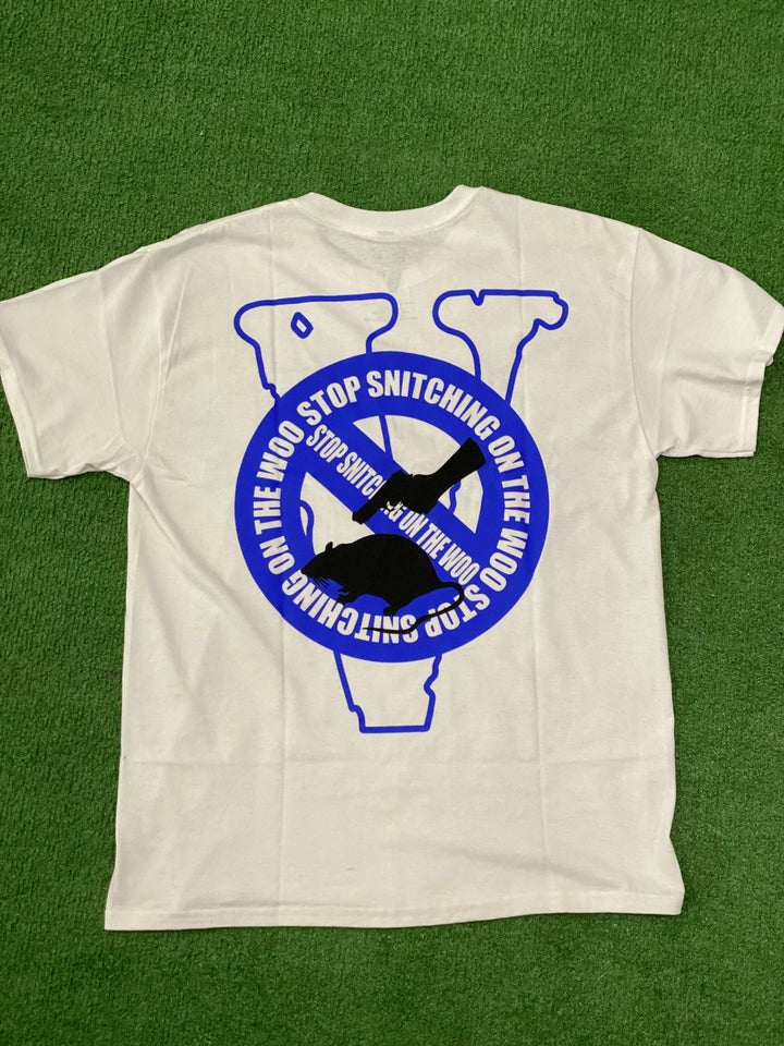 Pop Smoke x Vlone Stop Snitching T-shirt White / Blue