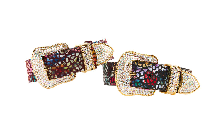 Luxury Pet Fashion Burgundy Floral Mosaic &amp; Black Floral Mosaic Italian Leather With Silver Swarovski Crystal Hardware Collars